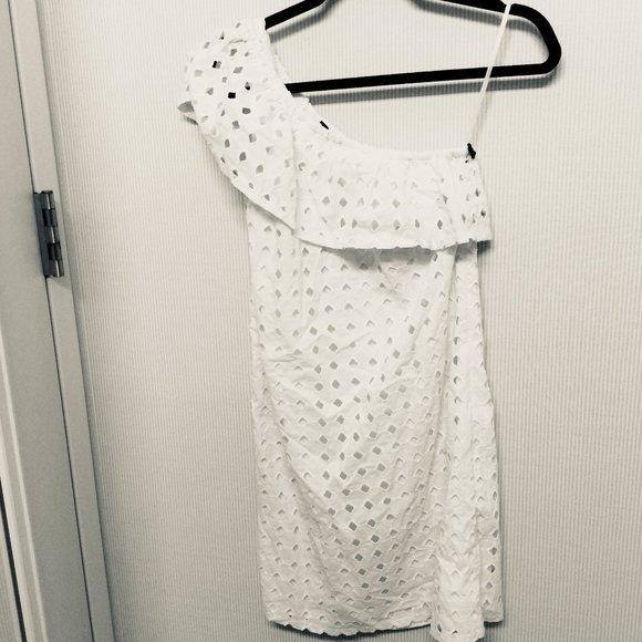 Gibson NWT White XS One Shoulder Eyelet Dress - Picture 3 of 5